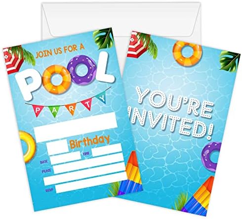WUAWAN 20 הזמנות ליום הולדת לשחייה בקיץ עם מעטפות, מילוי נושא בריכה - בכרטיסי הזמנה ליום הולדת לבנים