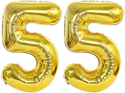 Qweqwe מספר זהב 55 בלונים 40 מספר נייר כסף בלון 55 יום הולדת 55 בלונים ספרה 55 הליום בלונים גדולים לקישוטים