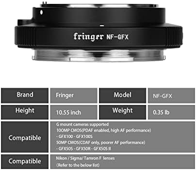 Fringer NF-GFX מצלמה העדשה הרכבה מתאם אוטומטית מיקוד צמצם אלקטרוני מובנה תואם ל- Nikon D, G, E