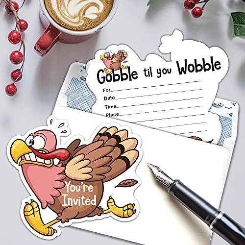 RZHV 15 חבילה Gobble עד שאתה מתנדנד בצורת טורקיה בצורת הזמנות למילוי כרטיסי הזמנות עם מעטפות לבנים בנות למבוגרים,