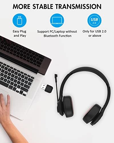 אוזניות Bluetooth Sanfant v5.0 אוזניות אלחוטיות אלחוטיות עם מיקרופון דפדף לדונגל אילם ו- USB, 22+שעות