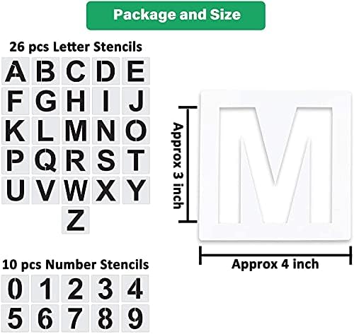 שבלונות ומספרים של אותיות בגודל 3 אינץ ', שבלונות מלאכה של אלפבית, 36 יח' מכתב פלסטיק לשימוש חוזר ותבניות