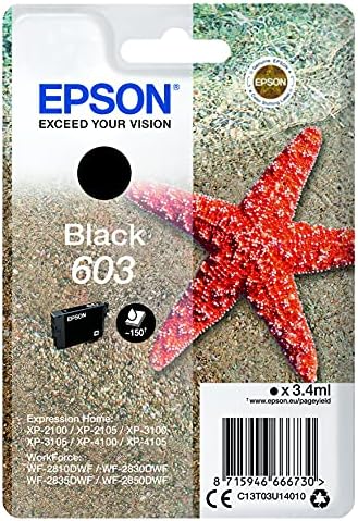 EPSON מקורי 603 דיו כוכבי יחיד חבילה יחידה שחורה סטנדרטית WF-2820DWF WF-2830DWF WF-2840DWF WF-2850DWF