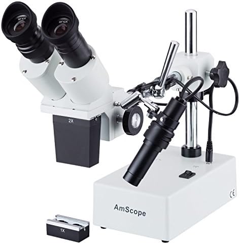 מיקרוסקופ סטריאו דו-עיני מקצועי 402, עיניות פי 10, הגדלה פי 10 ו-20, מטרות פי 1 ו-2, תאורת טונגסטן, מעמד זרוע