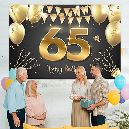 המגר 6 על 4 רגל שמח 65 יום הולדת באנר רקע - 65 שנים יום הולדת קישוטים ספקי צד לנשים גברים-זהב שחור