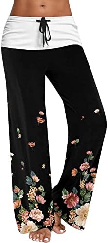 מכנסי פאלאצו לנשים הדפס פרחוני רופף בכושר מכנסי רגל רחבים המותניים האלסטיים המותניים קלים מכנסיים