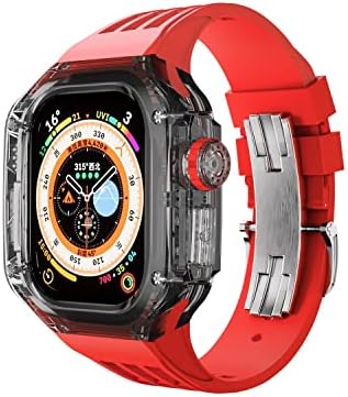 CZKE יוקרה מקרה שקוף עבור Apple Watch Ultra 49mm Mod Kit Fluororubber Sport Strap להקה עבור IWatch
