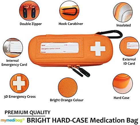 MyMedibag Hardcase מבודד - Epipen יחיד - תיק תרופות לאלרגיה ואסטמה - גלוי מאוד ומורגש במקרה של חירום