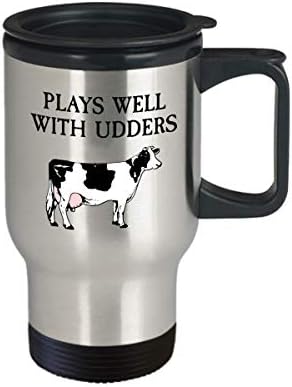 ספל נסיעות פרה - מתנת פרה מצחיקה - חובב פרה מתנה - מתנת חקלאי חלב - מתנה לחוות בקר - משחק טוב עם Udders