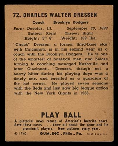 1940 כדור משחק 72 צ'אק Dressen Brooklyn Dodgers VG Dodgers