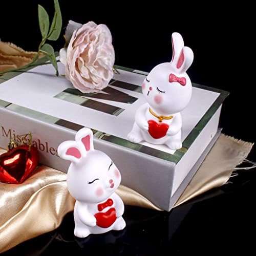 צלמיות ארנב מיני צעצועים 4 יחידות ארנב יום האהבה עם פסלי לב ארנב פסחא עוגות עוגות ארנב קישוטי עוגת ארנב לחתונה