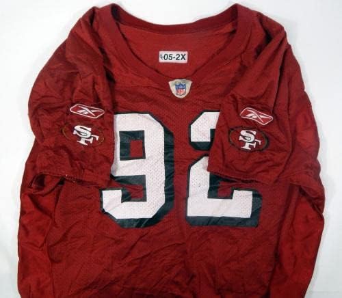 2005 סן פרנסיסקו 49ers Travis Hall 92 משחק הונפק ג'רזי תרגול אדום 2xl 1 - משחק NFL לא חתום משומש