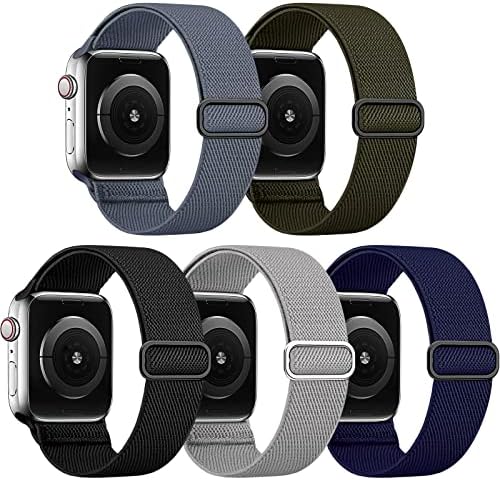 Eomtam 5 חבילה ניילון נמתח וסיליקון תואמות ל- Apple Watch 42 ממ 44 ממ 45 ממ