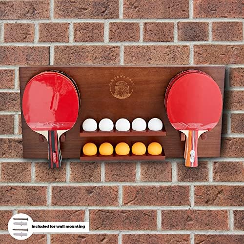 הוק האוס עץ פינג פינג פונג אחסון קיר קיר קיר שולחן שולחן טניס מחבט תצוגת מארגן פינג פונג פונג מחזיק כדור