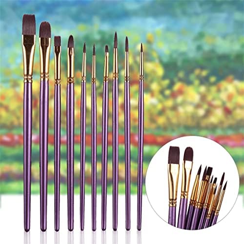 ZLXDP 10 יחידות/סט עט צבעי עט צבע מברשת צבע ניילון סגול מברשות צבע שיער אמן מברשת ציור שמן למקצוע