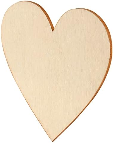 Keileoho 100 יח 'גזרות לב עץ 3 אינץ', לבבות עץ לא גמורים, לבבות עץ רגילים פרוסות עץ בצורת לב ריק למלאכות, תגיות,