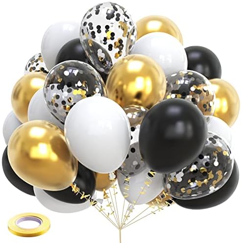 קלפרה שחור וזהב לבן בלוני 80 יחידות 12 אינץ מט שחור מתכתי זהב וקונפטי לטקס בלון בתפזורת עבור מסיבת יום הולדת