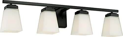 תאורת בית 114441 מגהבייט - 334 בקסלי מודרני רך לבן זכוכית יהירות אמבטיה קיר אור, 4-אור 400 סה כ וואט,