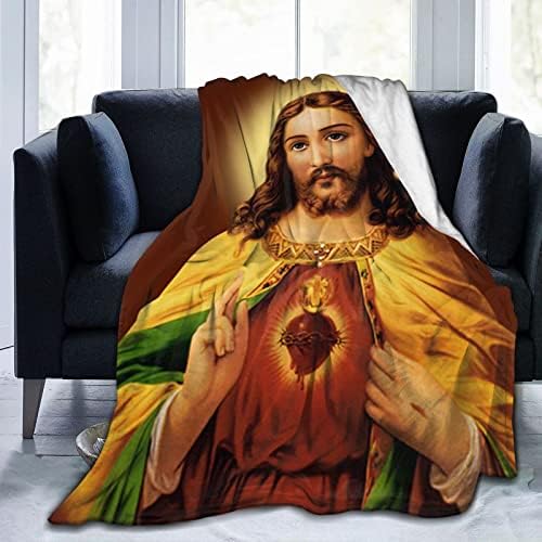 לב קדוש ישוע המשיח זורק שמיכה סרטי שמיכה מיקרו-פליס רך במיוחד שמיכה לסלון ספה בספה 80 x60
