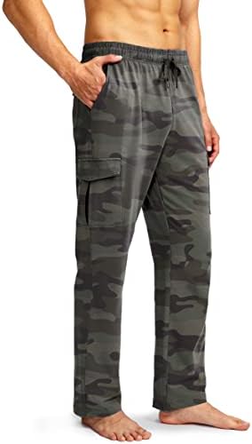 מכנסי טרנינג כותנה כותנה של פודולה עם כיסי מטען מכנסי יוגה תחתונים פתוחים לגברים מכנסי טרקלין לאימון