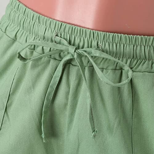 מכנסי רגל רחבים של פשתן קז'ן לנשים מכנסי פשתן מותניים גבוהים עם כיסים רופפים מכנסי חוף טרקלין צבעוניים