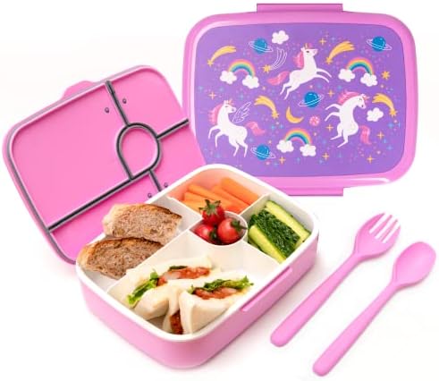 קופסת אוכל בנטו רובלינו לילדים, קופסת אוכל לילדים בסגנון בנטו 5 תאים עם כלים, חסינת דליפות, בטוחה למדיח