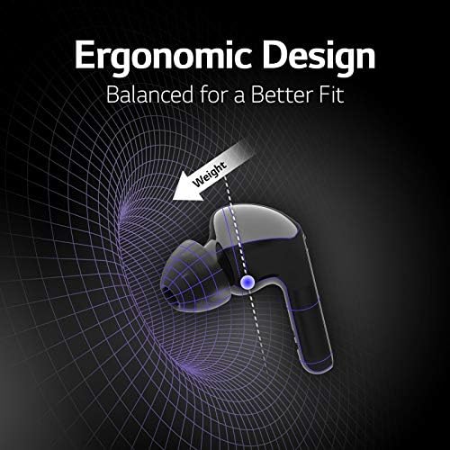 טון LG בחינם FN7 - מבטל רעש פעיל באוזניות Bluetooth אלחוטיות אמיתיות עם סאונד מרידיאן, מיקרופון כפול עבור משרד