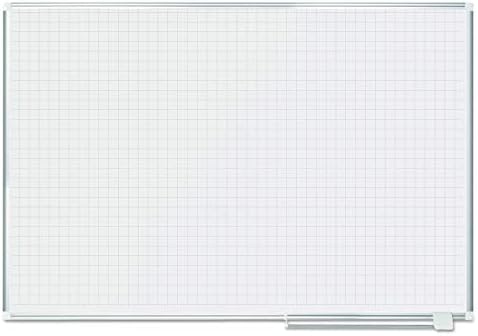 לוח תכנון מחיקה יבש מפלדה מגנטית, רשת 1, 72 על 48, משטח לבן, מסגרת אלומיניום כסופה