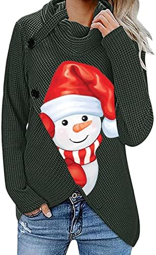 תלבושות חג המולד לנשים שלג שלג וופל גרפי סורבר סוודרים סוודרים כפתור צווארון צווארון צווארון צמרת