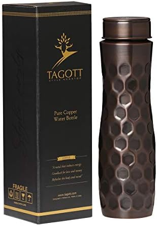 TAGOTT בעבודת יד נחושת טהורה APSARA בקבוק מים יהלום עתיק: בקבוק עיצוב פרימיום עם יתרונות בריאותיים איורוודים,