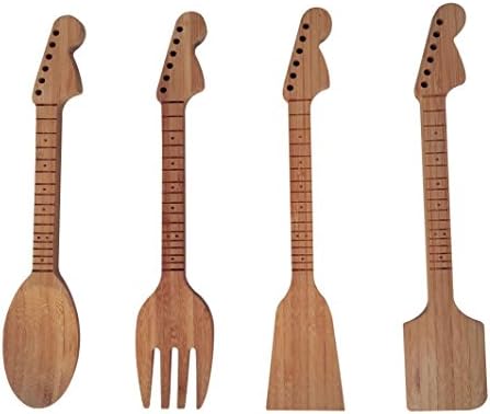 במבוק גיטרה צוואר בצורת מטבח בישול תשמיש סט-גיטרה בצורת מוסיקאי מתנות-סט של 4: כפית, מריות וסלט מזלג