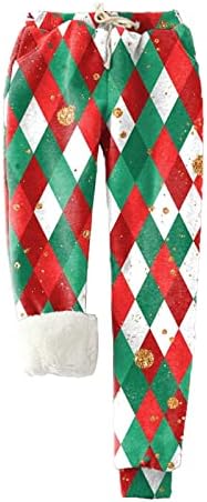 נשים חג המולד פלוס מכנסי טרנינג מרופדים מרופדים מכנסיים חמים מכנסיים אופנה חג המולד מודפס מכנסי מסלול