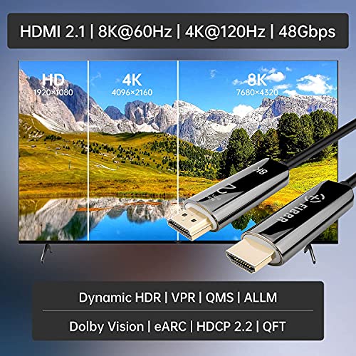 סיב פרמיום מוסמך HDMI 2 .1 כבל 65ft/20m ， 48 ג'יגה -סיביות 8K סיבים אופטיים HDMI כבל ， כבל וידאו אודיו
