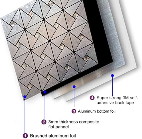 YMMXGE 10 חלקים קליפות ומקל אריחי משולש מתכת, מדבקות קיר מרקם מתכת מתכת