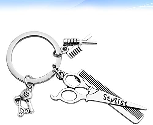 AMOSFUN מייבש שיער שרשרת מפתח מספריים מספריים תליון תיק מחזיק מפתחות מתנה קישוט מתנה למספרה סטייליסט