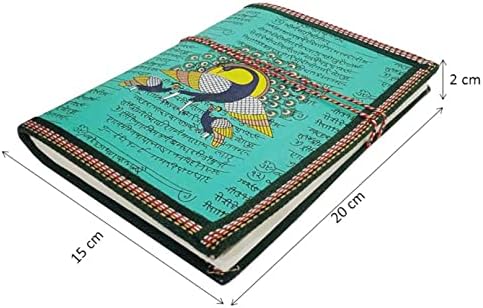 יומן נייר בעבודת יד/יומן/מחברת PurpleDip עם ציור טווס בעיצוב הודי מסורתי; מיתר כותנה לנעילה בסגנון
