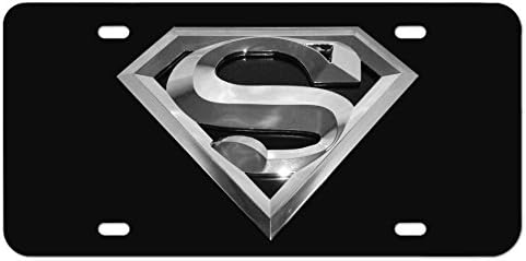 Elektroplate Superman Silver Silver 3D לוחית רישוי שחורה