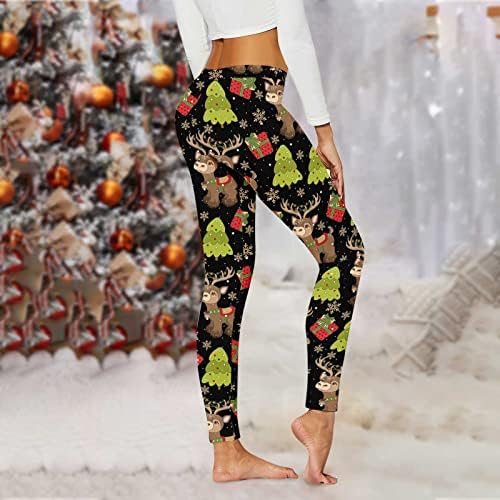 מכנסי יוגה מודפסים של נשים לחג המולד כושר מותניים גבוהים בתוספת אימון בגודל חותלות בקרת בטן אורך