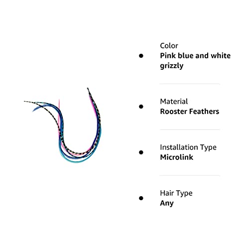 נוצת שיער הארכת 6 -11 מדהים אור ורוד גריזלי, טורקיז, כחול, לבן & מגבר; מקורי גריזלי נוצה להארכת שיער-5 נוצות