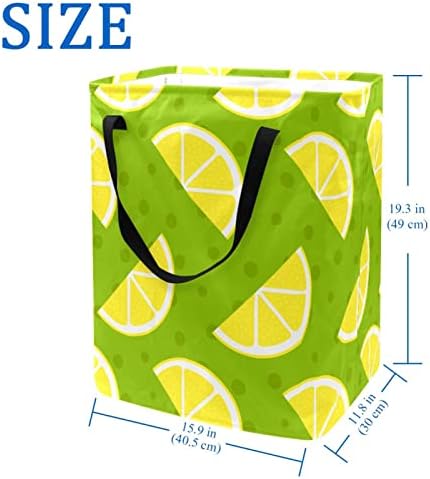 דפוס לימון הדפס ירוק סל כביסה מתקפל, סלי כביסה עמידים למים 60 ליטר אחסון צעצועי כביסה לחדר שינה בחדר האמבטיה