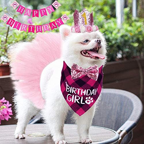 STMK כלב תלבושת יום הולדת ילדה, יום הולדת כלב בנדנה ילדה חצאית טוטו מספר יום הולדת