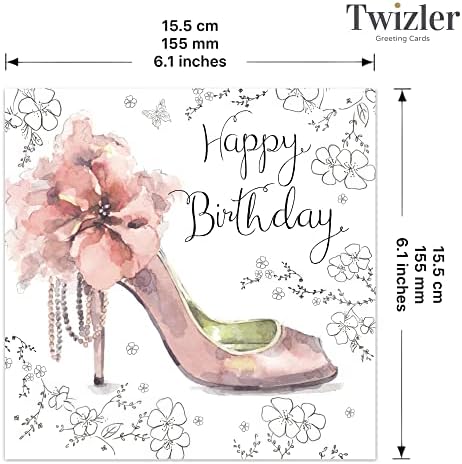 טוויזלר כרטיס יום הולדת שמח לנעל שלה - צבעי מים ייחודיים - חבר כרטיס יום הולדת נשים - כרטיס יום הולדת
