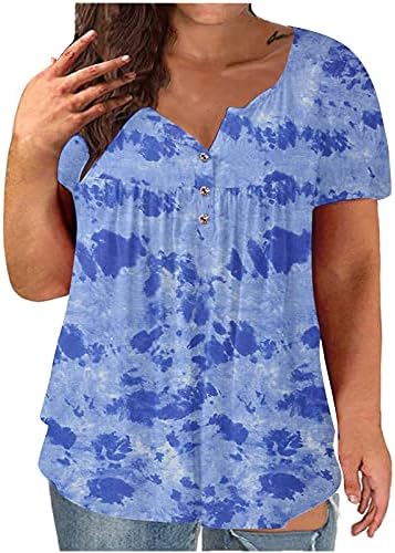 נשים בתוספת גודל טוניקה חולצות זורם הנלי חולצות פרחוני הדפסת שרוול קצר קיץ חולצה כפתורים