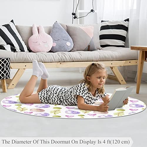 Llnsupply ילדים שטיח 4 רגל שטיחים שטחיים עגולים גדולים לבנות בנים תינוקת - ביצת פסחא צבעונית ועלה 01, עיצוב בית