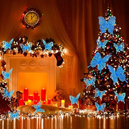 23 חתיכות חג המולד תלת מימד עץ פרפר עיצוב קישוטים פרפר חלולים לחג המולד, קישוט פרפר נצנצים עם חבל אלסטי למלאכות