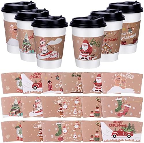 24 יחידות חג המולד קפה כוס שרוולים חד פעמי קראפט נייר תה כוס שרוולים גלי כוס נייר מעיל שרוולים עבור חם