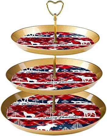 עמדת עוגת שכבות 3 של RATGDN, מגדל תצוגת קינוח של איכות חג מולד שמח, מחזיק עוגות עגול פלסטי