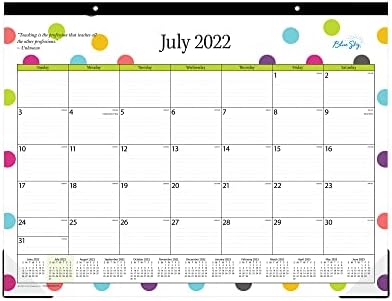 Blue Sky 2022-2023 שנה אקדמית שנה אקדמית לוח שולחן כרית חודשי, 22 x 17, כריכת קלטת לקצץ, שני חורים אגרופים,