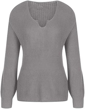 סוודרים לנשים מזדמנים V צוואר שרוול ארוך סוודר טוניקה בצבע אחיד סוודר סריגים טרנדי טרנדי.