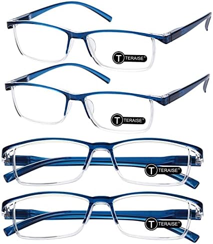 TERAISE 4 זוגות משקפי קריאה אנטי-כחולים אנטי-כחולים עם אופנת ציר אביב